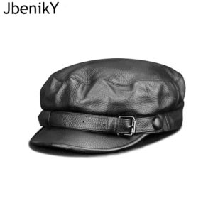 Chapeau militaire en vrai cuir de vache pour hommes et femmes, béret de marin, casquette de capitaine à dessus plat, chapeau octogonal de combat de voyage