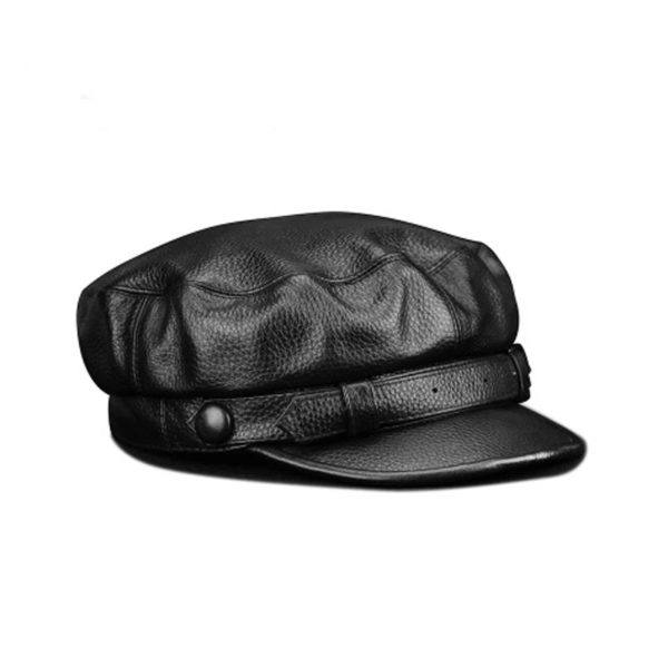Chapeau militaire en vrai cuir de vache pour hommes et femmes, béret de marin, casquette de capitaine à dessus plat, chapeau octogonal de combat de voyage – Image 2