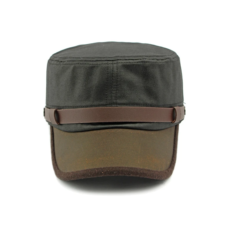 Casquette militaire vintage pour hommes, mélange coton-polyester, casquette plate, artisanat en similicuir, chapeau bec de canard réglable, toutes saisons, 55-58cm
