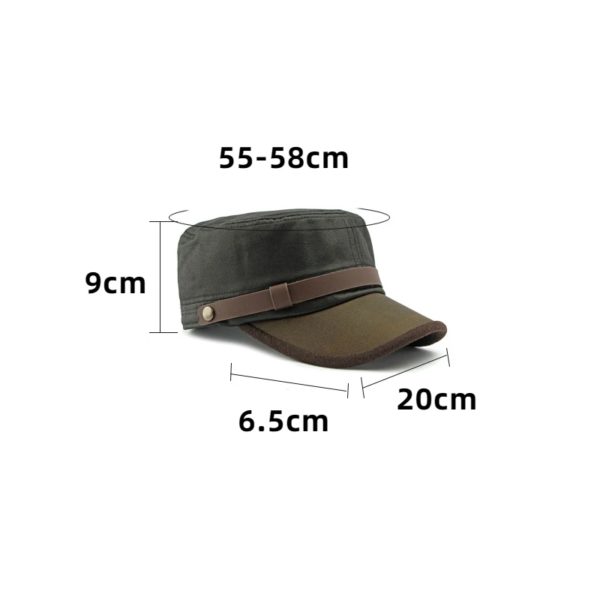 Casquette militaire vintage pour hommes, mélange coton-polyester, casquette plate, artisanat en similicuir, chapeau bec de canard réglable, toutes saisons, 55-58cm – Image 5