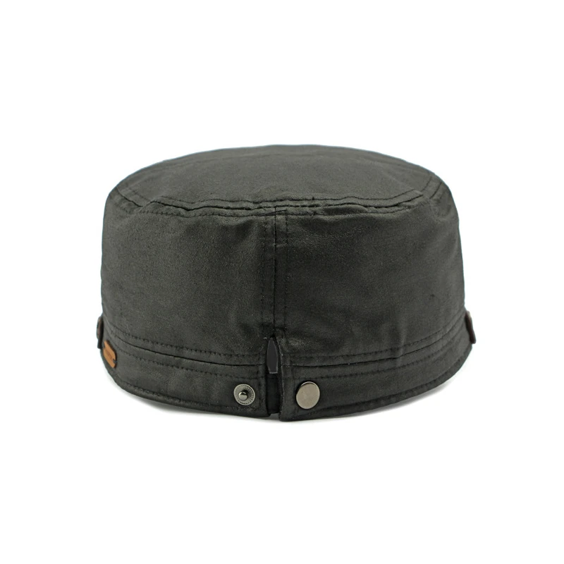 Casquette militaire vintage pour hommes, mélange coton-polyester, casquette plate, artisanat en similicuir, chapeau bec de canard réglable, toutes saisons, 55-58cm