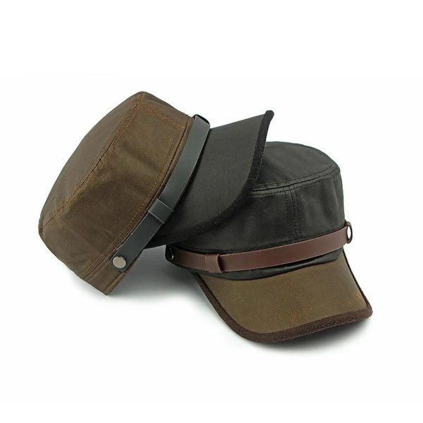 Casquette militaire vintage pour hommes, mélange coton-polyester, casquette plate, artisanat en similicuir, chapeau bec de canard réglable, toutes saisons, 55-58cm – Image 6