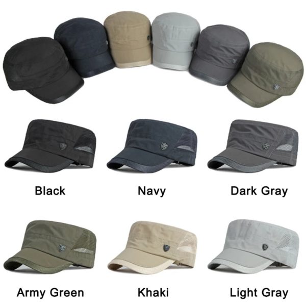 Chapeaux militaires à séchage rapide pour hommes, casquettes de baseball à dessus plat d'été, casquette de l'armée extérieure pour femmes, maille respirante – Image 3
