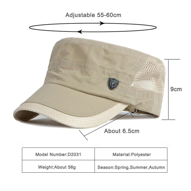Chapeaux militaires à séchage rapide pour hommes, casquettes de baseball à dessus plat d'été, casquette de l'armée extérieure pour femmes, maille respirante