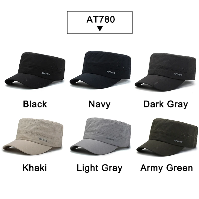 Chapeaux militaires à séchage rapide pour hommes, casquettes de baseball à dessus plat d'été, casquette de l'armée extérieure pour femmes, maille respirante