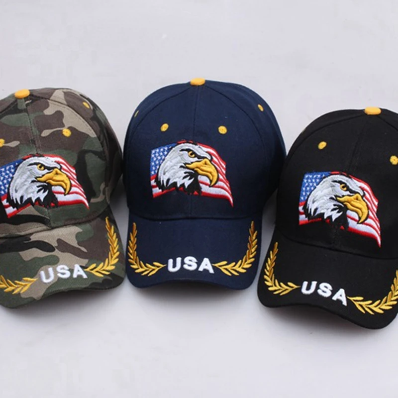 Casquette de baseball brodée en 3D Eagle USA pour hommes, casquette Snapback animale, chapeaux de rue Hip Hop, armée de cheminée, militaire américain