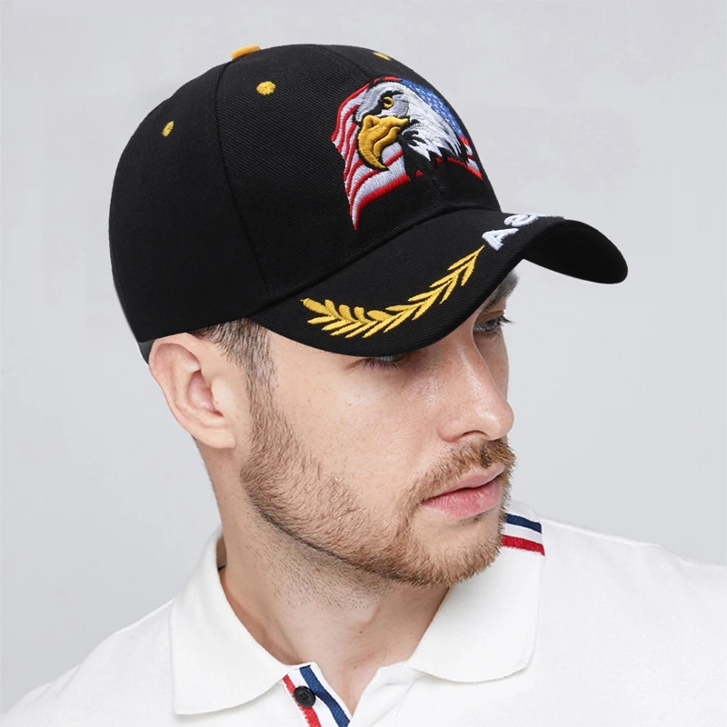 Casquette de baseball brodée en 3D Eagle USA pour hommes, casquette Snapback animale, chapeaux de rue Hip Hop, armée de cheminée, militaire américain