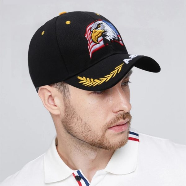 Casquette de baseball brodée en 3D Eagle USA pour hommes, casquette Snapback animale, chapeaux de rue Hip Hop, armée de cheminée, militaire américain – Image 3