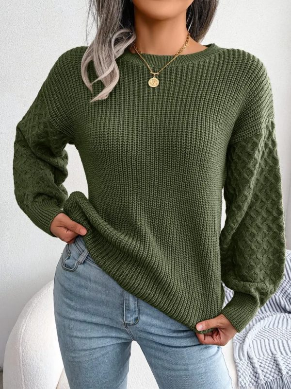 Pull lanterne à manches longues, col rond, élégant et décontracté, couleur vert armée, à la mode, automne et hiver 2024