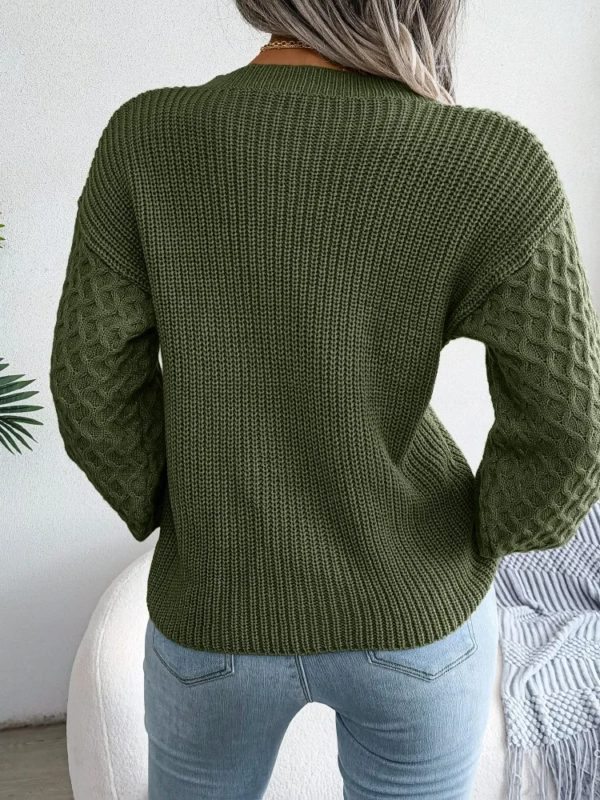 Pull lanterne à manches longues, col rond, élégant et décontracté, couleur vert armée, à la mode, automne et hiver 2024 – Image 4