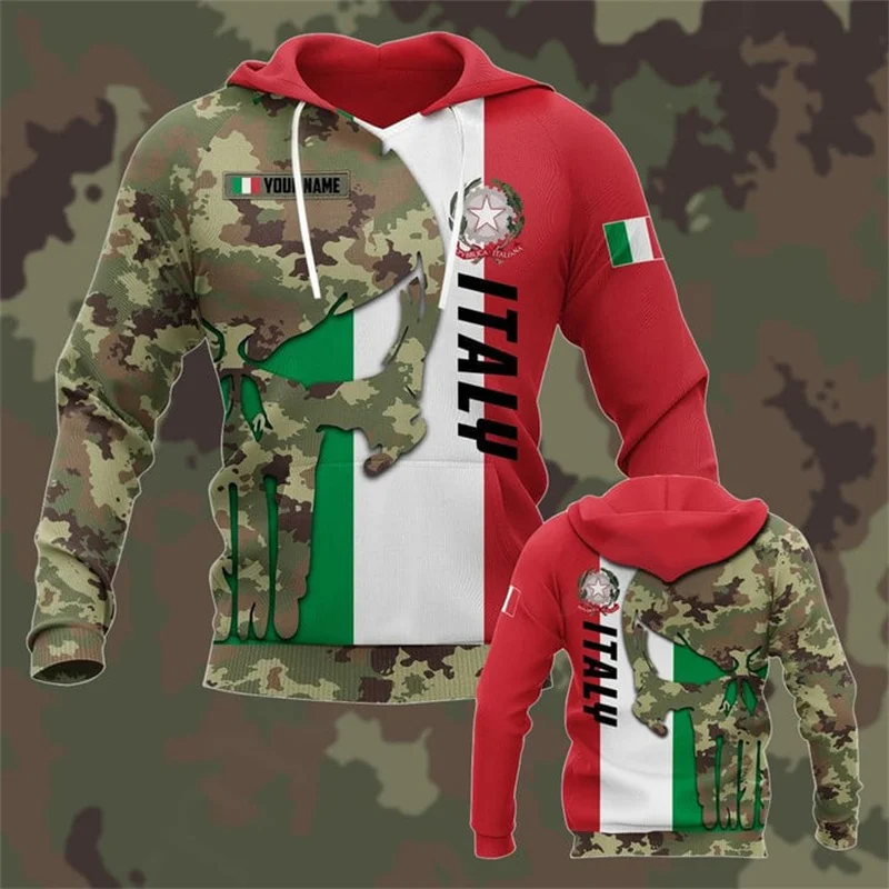 Sweats à capuche College en 3D pour hommes, pulls de l'armée de sport italienne, vêtements de mode, carte de sensation d'Italie, PVD, nouveau