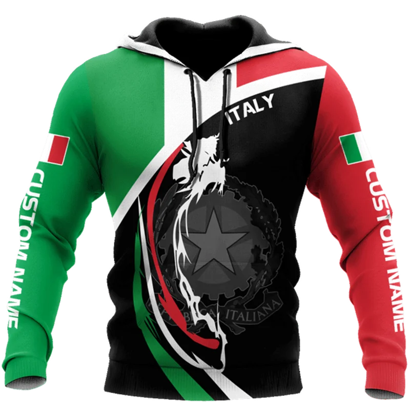 Sweats à capuche College en 3D pour hommes, pulls de l'armée de sport italienne, vêtements de mode, carte de sensation d'Italie, PVD, nouveau
