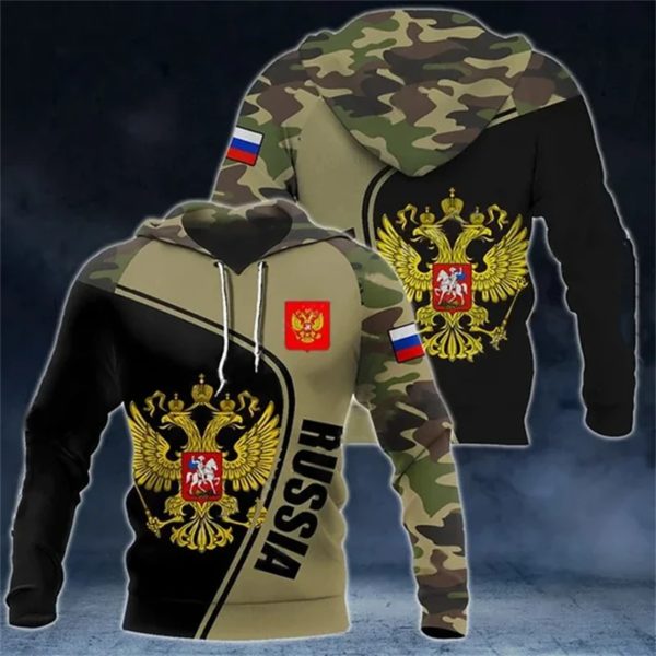 Sweats à capuche College 3D de l'armée russe CamSolomon pour hommes, pulls de sport décontractés, survêtement graphique, emblème national de la Russie, PVD – Image 2