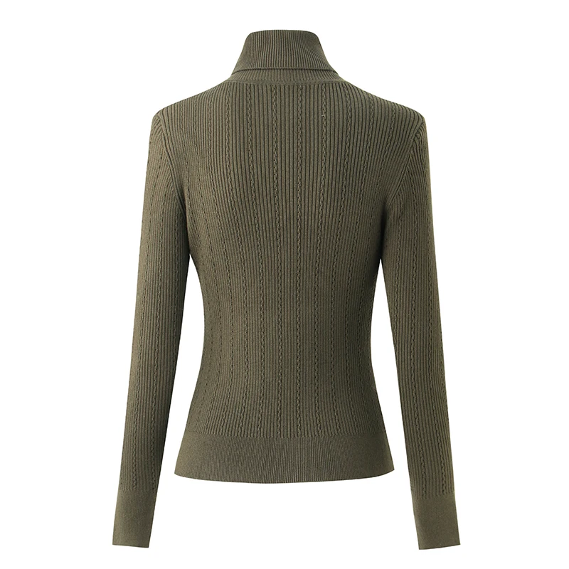 Pull à col roulé monochrome pour femme, pull skinny, vert armée, minimaliste, début du printemps, discuter de la tête, strucdécontracté, mode, 2024