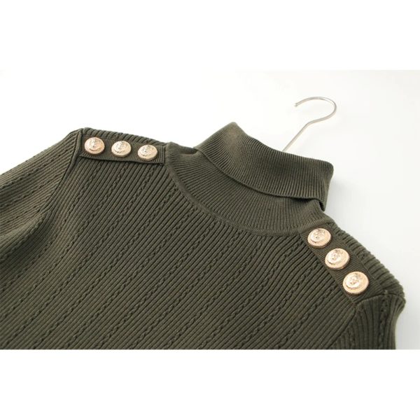 Pull à col roulé monochrome pour femme, pull skinny, vert armée, minimaliste, début du printemps, discuter de la tête, strucdécontracté, mode, 2024 – Image 3