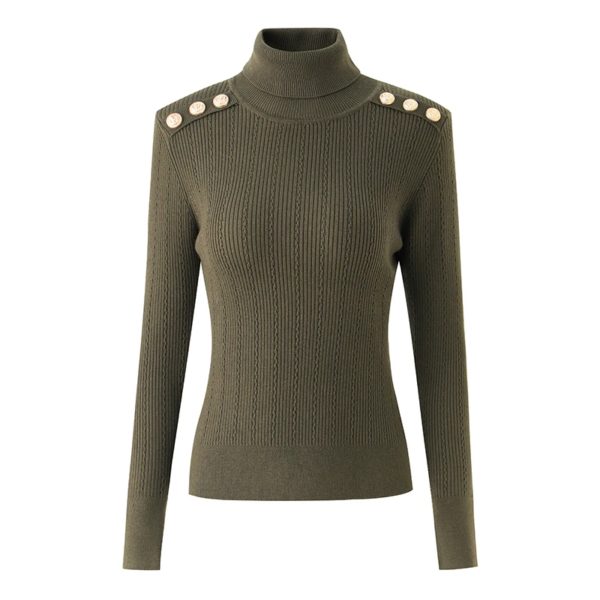Pull à col roulé monochrome pour femme, pull skinny, vert armée, minimaliste, début du printemps, discuter de la tête, strucdécontracté, mode, 2024
