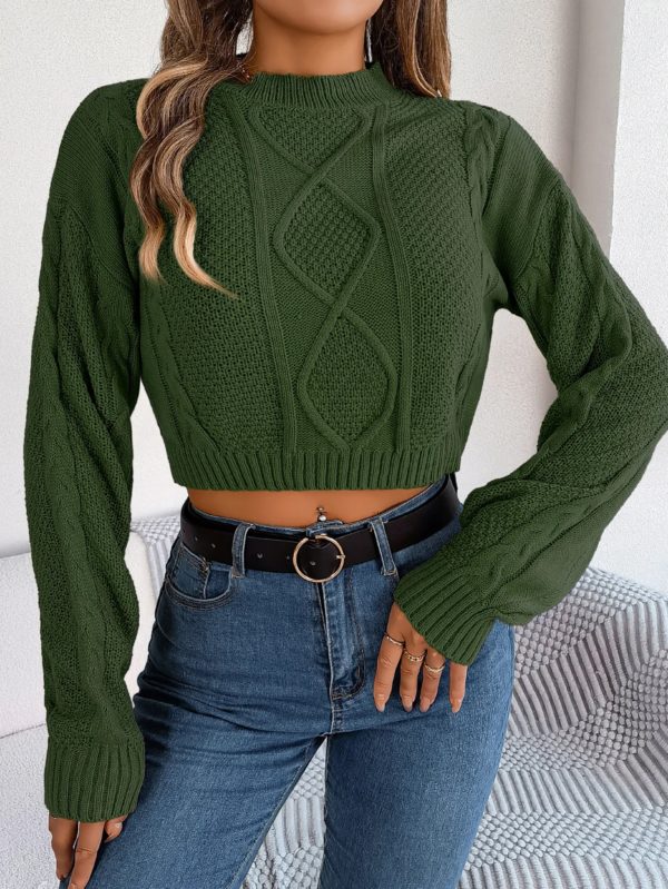 Pull court décontracté à manches longues pour femmes, vêtements monochromes, haut court, gris, vert armée, rouge, automne, hiver – Image 6