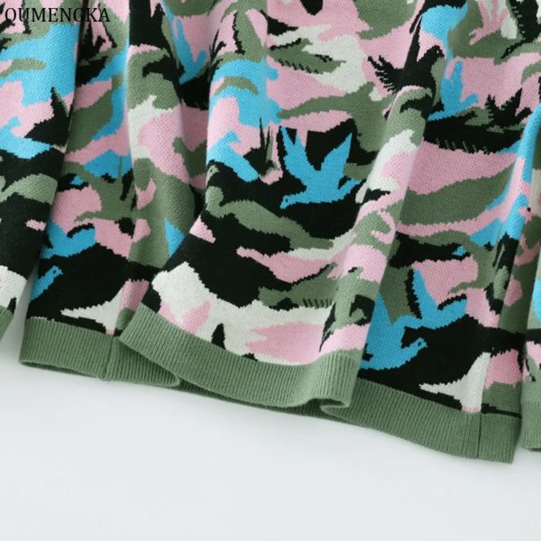 CamSolomon-Pull à motif militaire Harajuku pour femme, Streetwear d'automne et d'hiver, Tricot vert de l'armée, 2023 – Image 4
