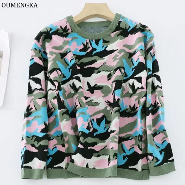 CamSolomon-Pull à motif militaire Harajuku pour femme, Streetwear d'automne et d'hiver, Tricot vert de l'armée, 2023