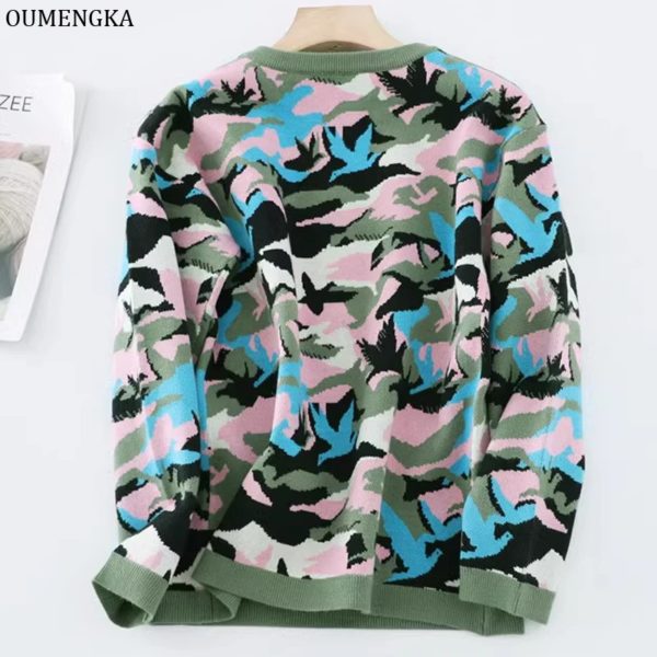 CamSolomon-Pull à motif militaire Harajuku pour femme, Streetwear d'automne et d'hiver, Tricot vert de l'armée, 2023 – Image 2