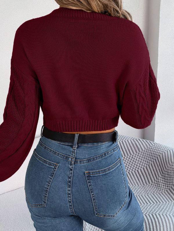 Pull court décontracté à manches longues pour femmes, vêtements monochromes, haut court, gris, vert armée, rouge, automne, hiver – Image 2