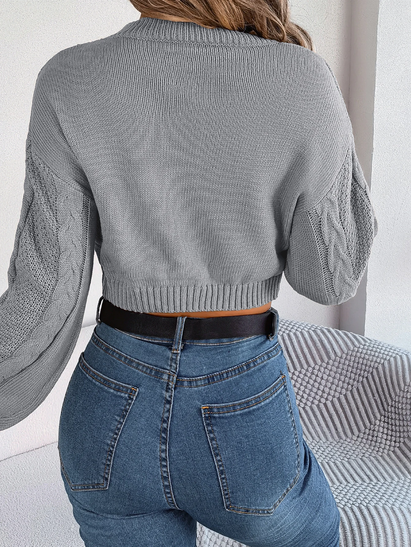 Pull court décontracté à manches longues pour femmes, vêtements monochromes, haut court, gris, vert armée, rouge, automne, hiver