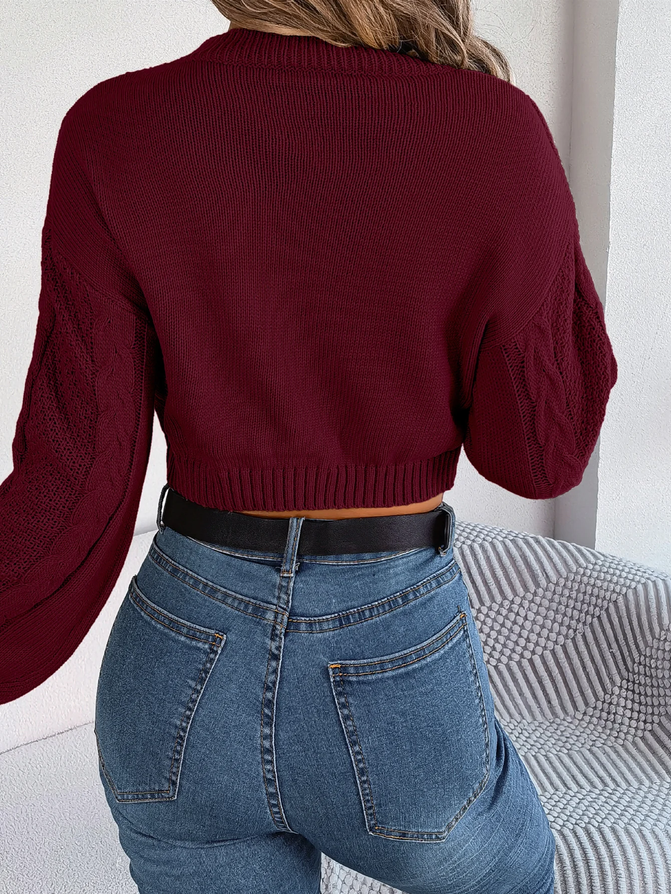 Pull court décontracté à manches longues pour femmes, vêtements monochromes, haut court, gris, vert armée, rouge, automne, hiver