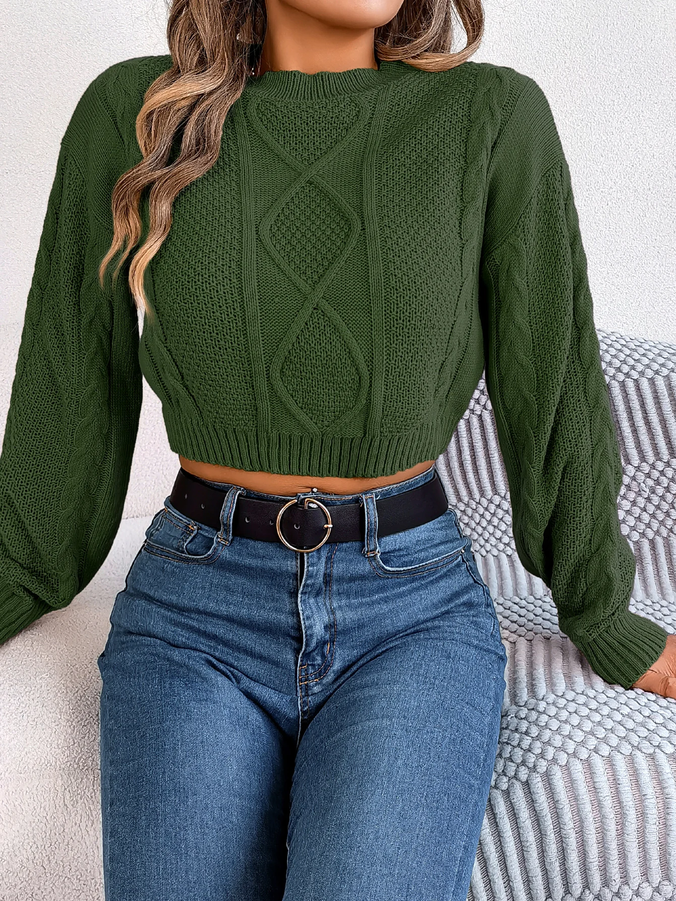Pull court décontracté à manches longues pour femmes, vêtements monochromes, haut court, gris, vert armée, rouge, automne, hiver