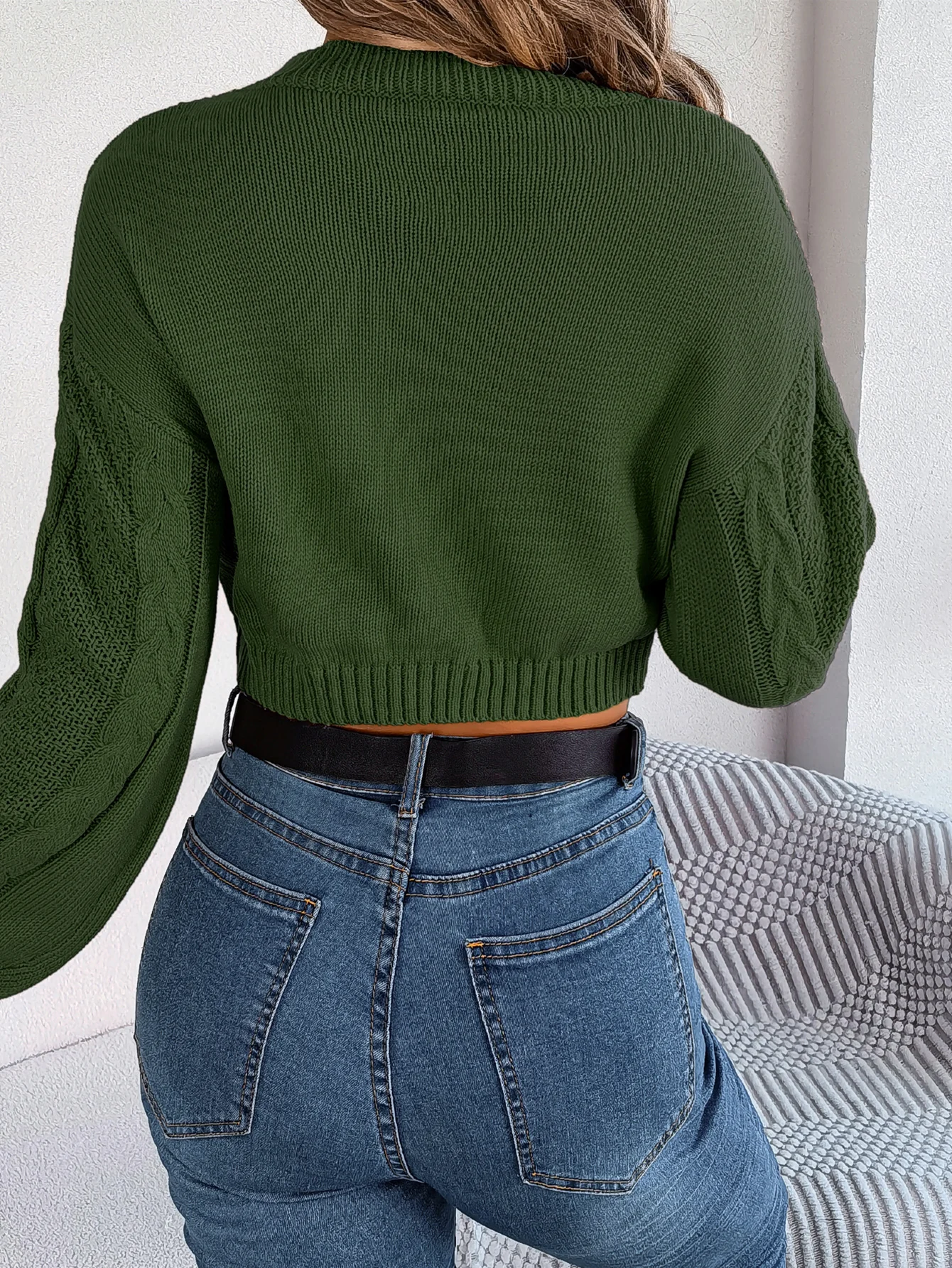 Pull court décontracté à manches longues pour femmes, vêtements monochromes, haut court, gris, vert armée, rouge, automne, hiver