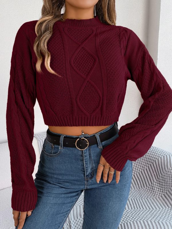 Pull court décontracté à manches longues pour femmes, vêtements monochromes, haut court, gris, vert armée, rouge, automne, hiver