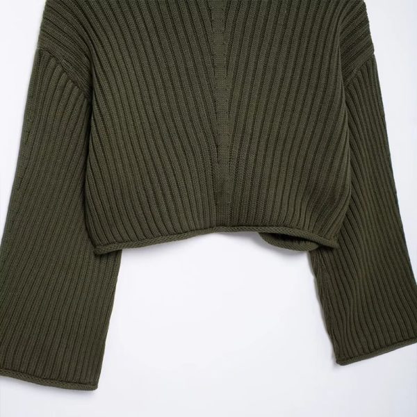 INS Fashion-Pull court en tricot pour femme, col haut, manches longues, design côtelé, simplicité, document vert armée, ZATTains, nouveau, 2024 – Image 4