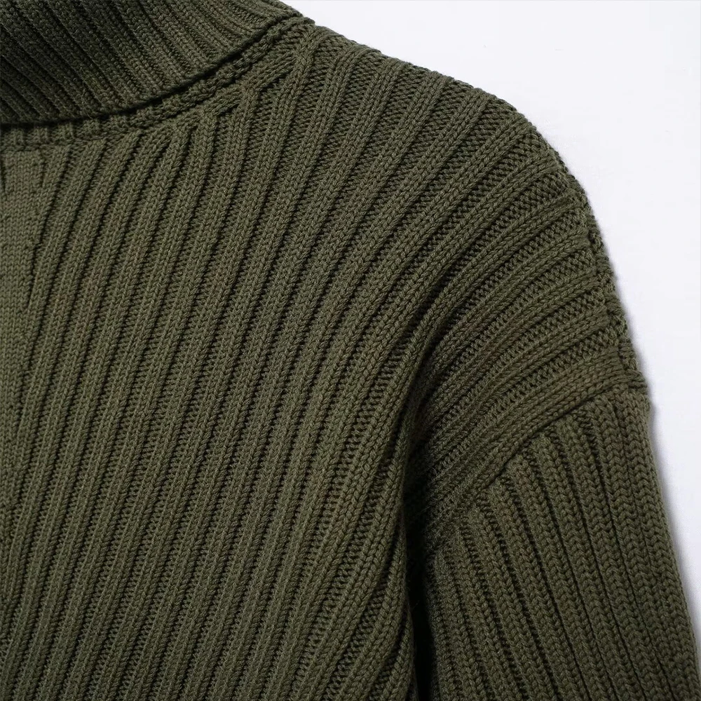 INS Fashion-Pull court en tricot pour femme, col haut, manches longues, design côtelé, simplicité, document vert armée, ZATTains, nouveau, 2024