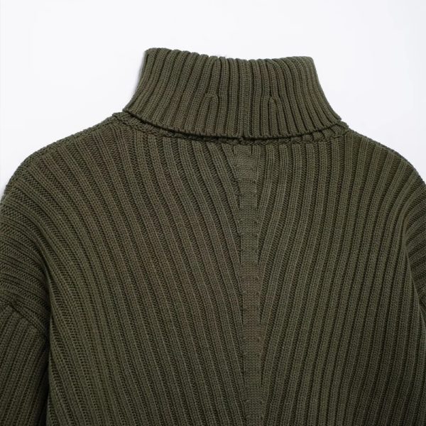 INS Fashion-Pull court en tricot pour femme, col haut, manches longues, design côtelé, simplicité, document vert armée, ZATTains, nouveau, 2024 – Image 6