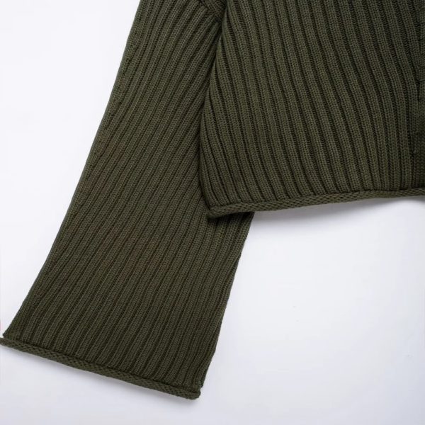 INS Fashion-Pull court en tricot pour femme, col haut, manches longues, design côtelé, simplicité, document vert armée, ZATTains, nouveau, 2024 – Image 5
