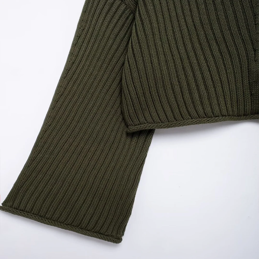 INS Fashion-Pull court en tricot pour femme, col haut, manches longues, design côtelé, simplicité, document vert armée, ZATTains, nouveau, 2024