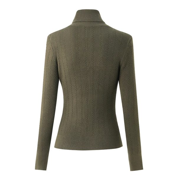 Pull à col roulé en mélange de laine pour femme, chandail de luxe, vert armée, chaud, hiver, épaulettes, décontracté, tricoté – Image 2