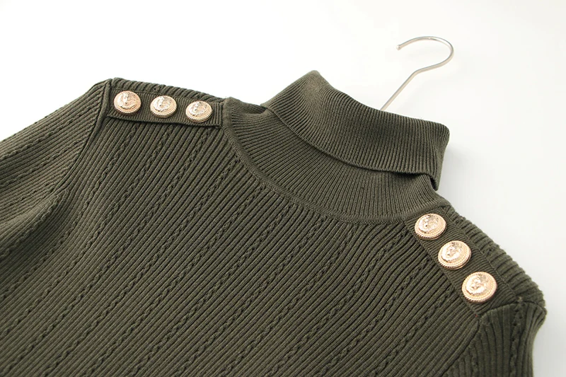 Pull à col roulé en mélange de laine pour femme, chandail de luxe, vert armée, chaud, hiver, épaulettes, décontracté, tricoté