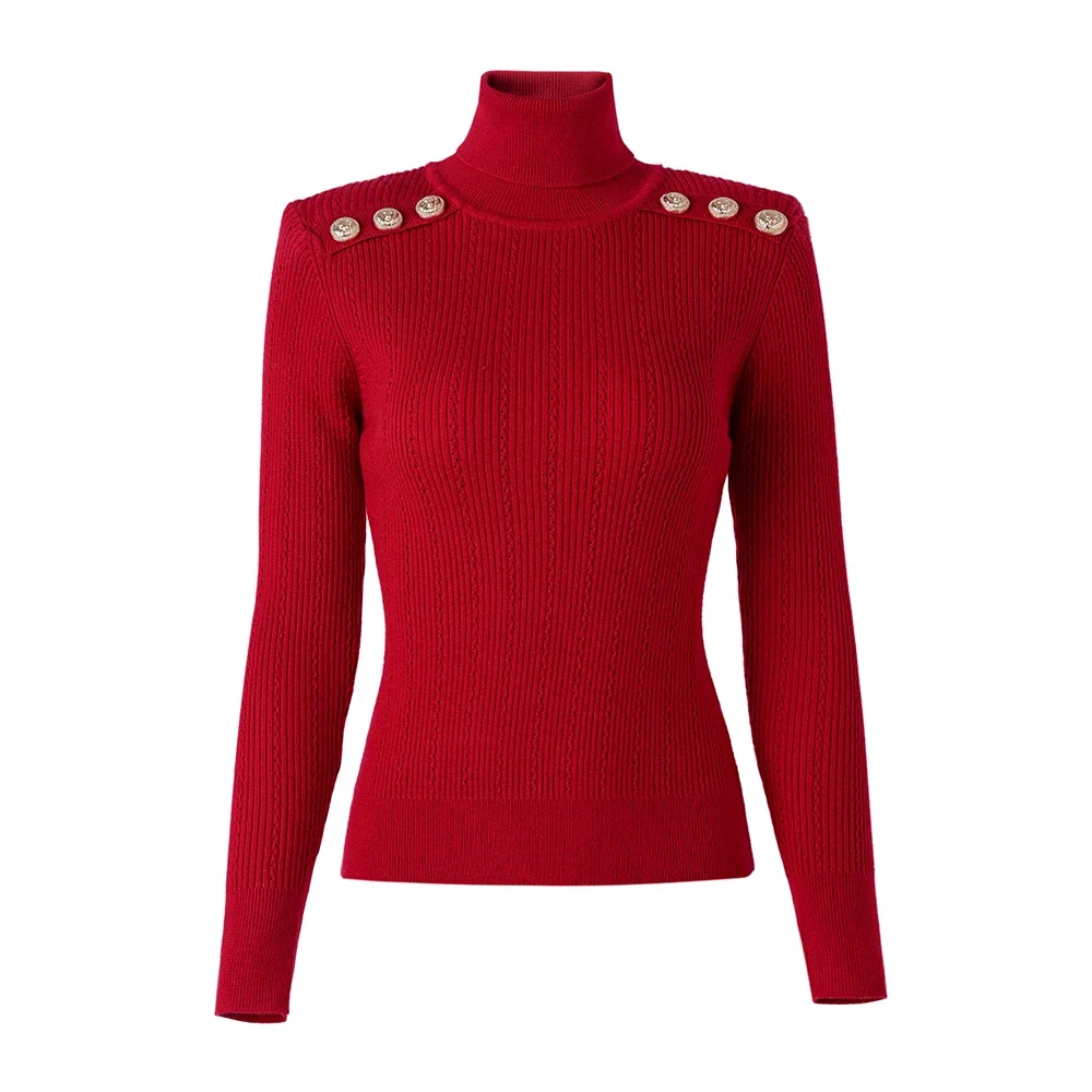 Pull à col roulé en mélange de laine pour femme, chandail de luxe, vert armée, chaud, hiver, épaulettes, décontracté, tricoté