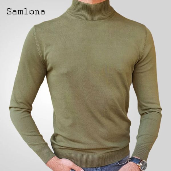 Pull à col roulé skinny pour homme, pull basique, haut confortable, vert armée, européen, vintage, ogo, automne, nouveau, 2024 – Image 3