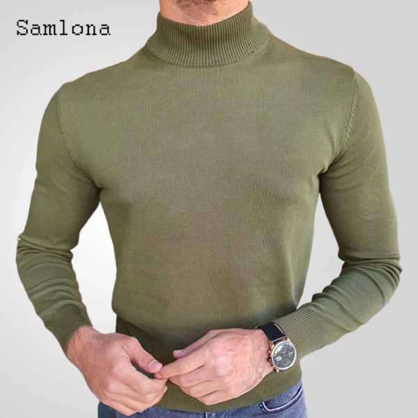 Pull à col roulé skinny pour homme, pull basique, haut confortable, vert armée, européen, vintage, ogo, automne, nouveau, 2024