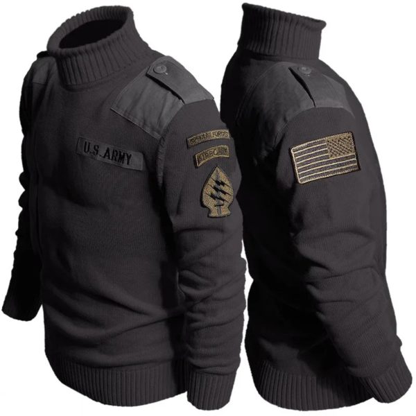 Pull à Col Roulé Rétro pour Homme, Motif de Lettres, Patchwork, en Coton, pour Randonnée en Plein Air, Style Militaire – Image 2