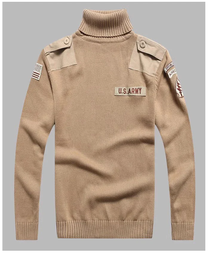 Pull à Col Roulé Rétro pour Homme, Motif de Lettres, Patchwork, en Coton, pour Randonnée en Plein Air, Style Militaire