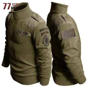 Pull à Col Roulé Rétro pour Homme, Motif de Lettres, Patchwork, en Coton, pour Randonnée en Plein Air, Style Militaire