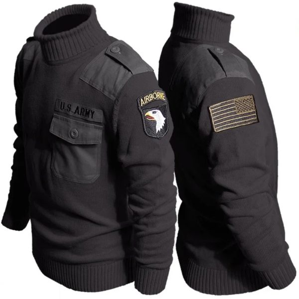 Pull à Col Roulé Rétro pour Homme, Motif de Lettres, Patchwork, en Coton, pour Randonnée en Plein Air, Style Militaire – Image 5