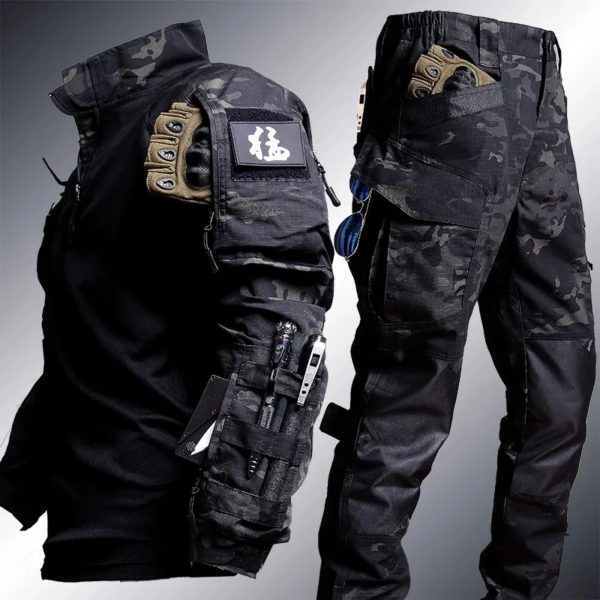 DulHiking-Vêtements Airsoft trempés de grenouille pour hommes, ensemble de 2 pièces, chemises d'assaut de chasse, uniforme de tir des forces spéciales, pantalon