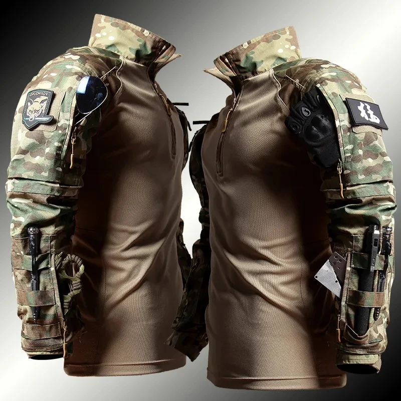 DulHiking-Vêtements Airsoft trempés de grenouille pour hommes, ensemble de 2 pièces, chemises d'assaut de chasse, uniforme de tir des forces spéciales, pantalon