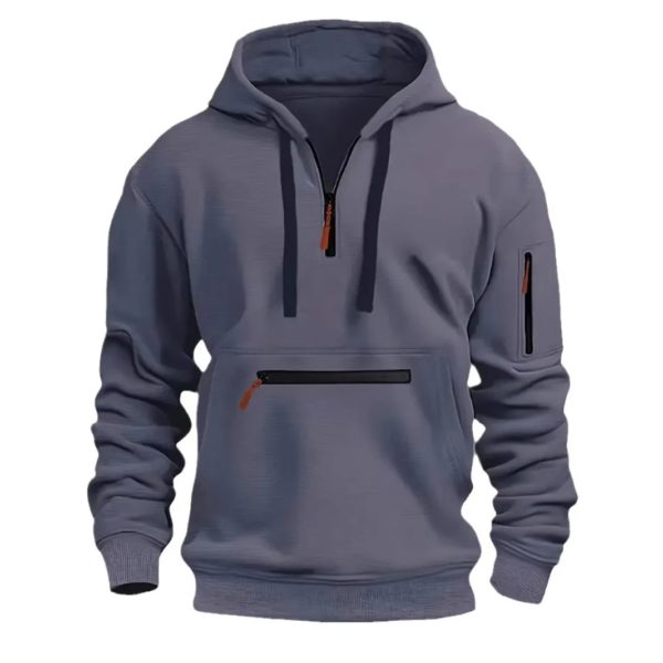 Sweat à capuche de sport décontracté pour hommes, manches longues, tendance, épais, extérieur, bras tactique, fermeture éclair, pull Hoo, mode automne et hiver, nouveau – Image 5