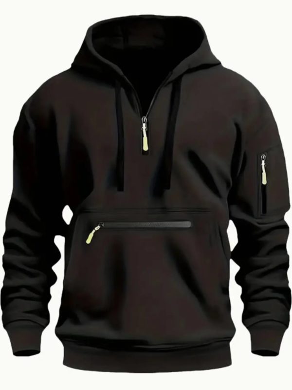 Sweat à capuche de sport décontracté pour hommes, manches longues, tendance, épais, extérieur, bras tactique, fermeture éclair, pull Hoo, mode automne et hiver, nouveau – Image 2