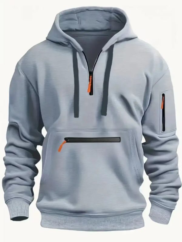 Sweat à capuche de sport décontracté pour hommes, manches longues, tendance, épais, extérieur, bras tactique, fermeture éclair, pull Hoo, mode automne et hiver, nouveau – Image 3