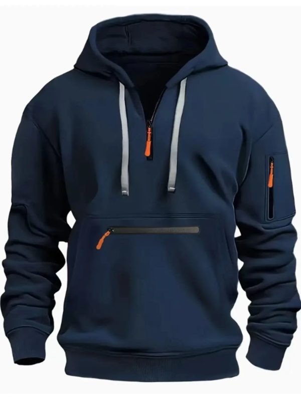 Sweat à capuche de sport décontracté pour hommes, manches longues, tendance, épais, extérieur, bras tactique, fermeture éclair, pull Hoo, mode automne et hiver, nouveau – Image 4
